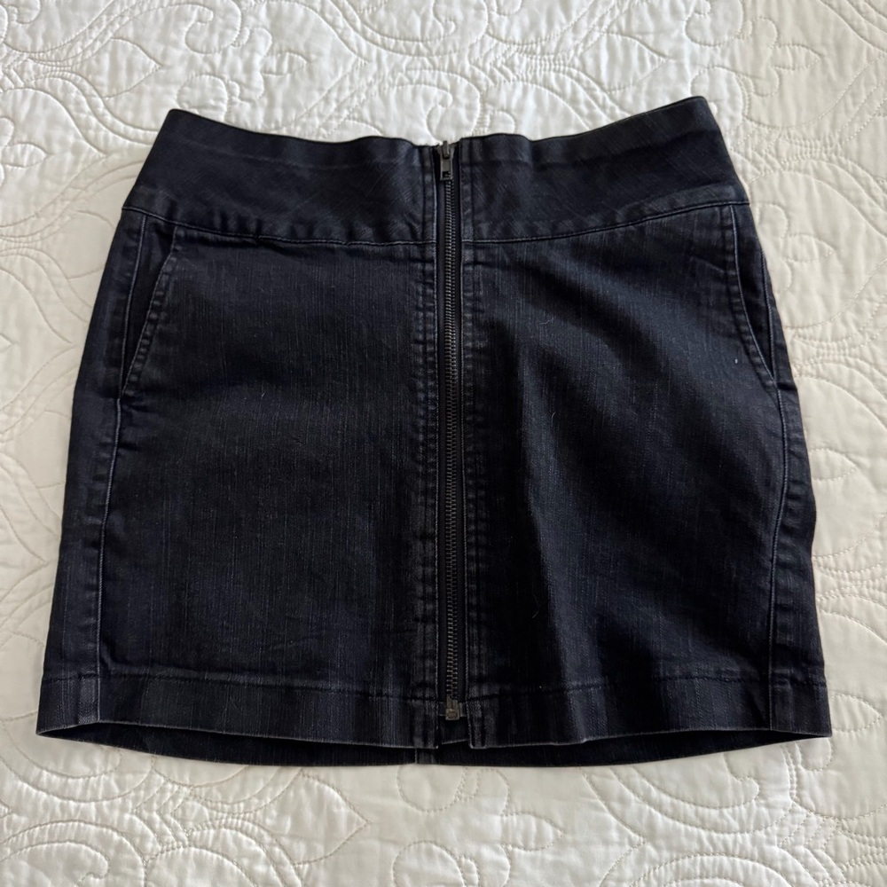 Black Denim Mini Skirt with Front Zipper